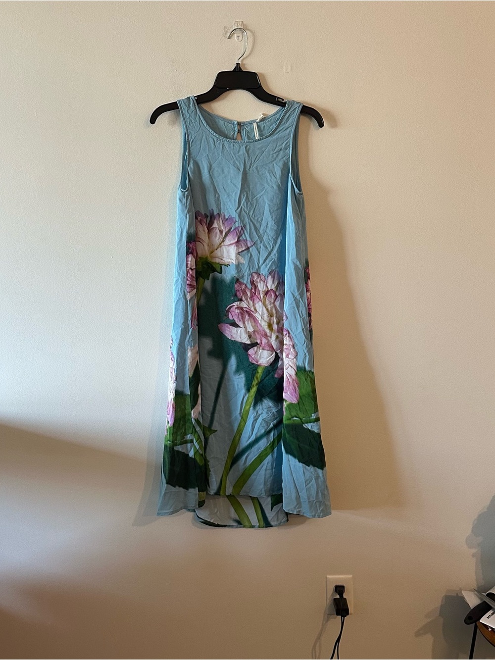 Anthropologie Photorealistic Silk Floral Tunic Dress A-Line Blue 0 Fairycore